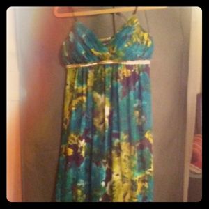 Spaghetti strap dress baby doll with gold threadin